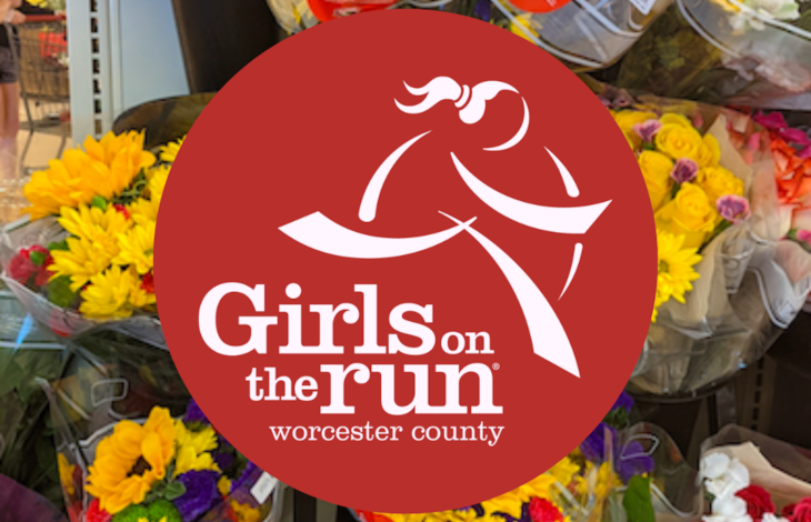 Girls on the Run Logo overlayed with an image of Hannaford's Bloomin 4 Good bouquets